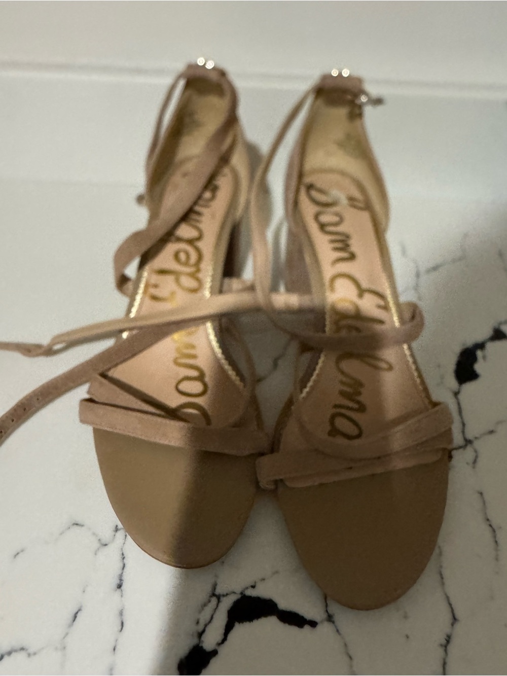 Sam Edelman Nude/Tan Strappy Block Heel Sandals